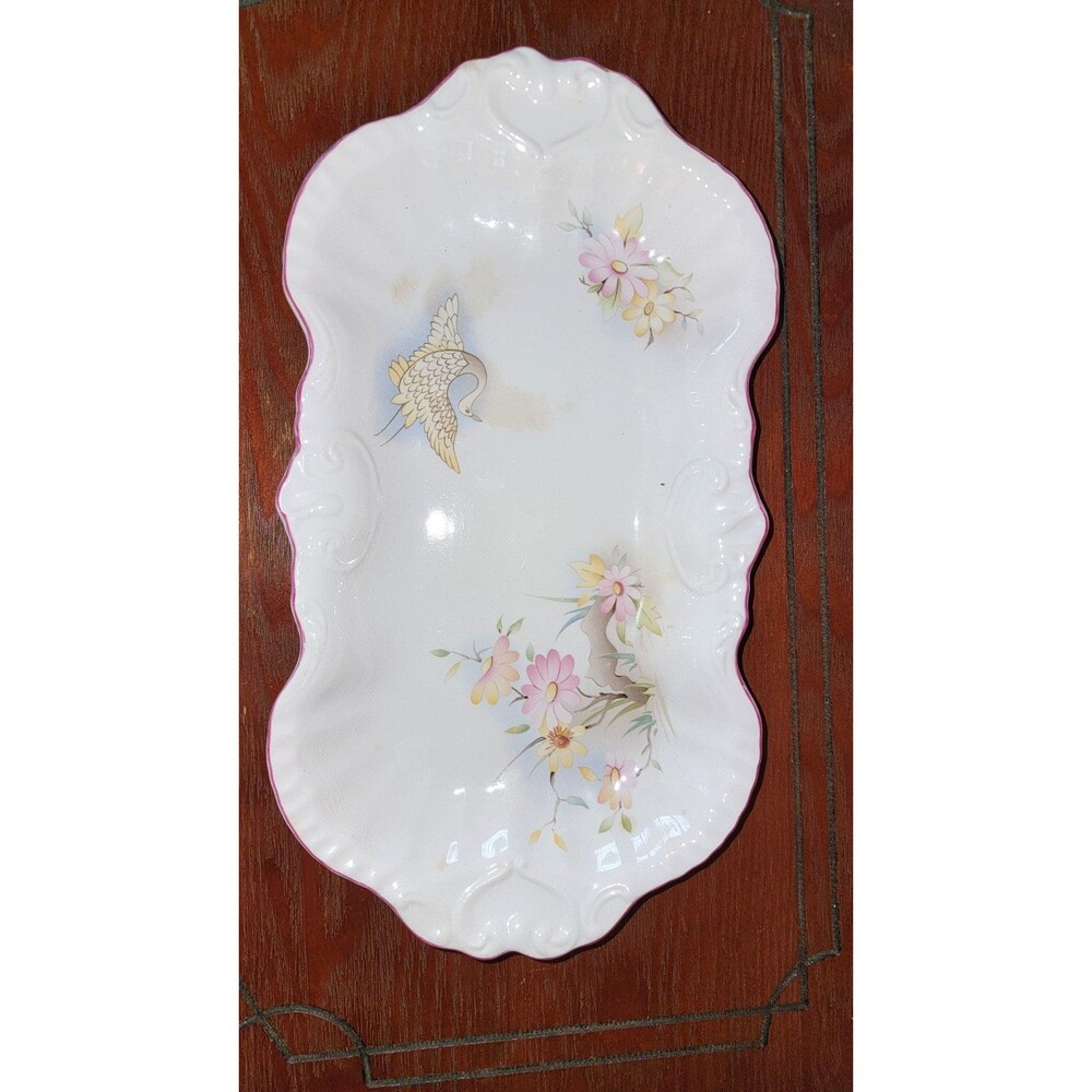James Kent Old Foley Bone China Sandwich Tray Gold gilt & Pink Roses, 1950s Vint